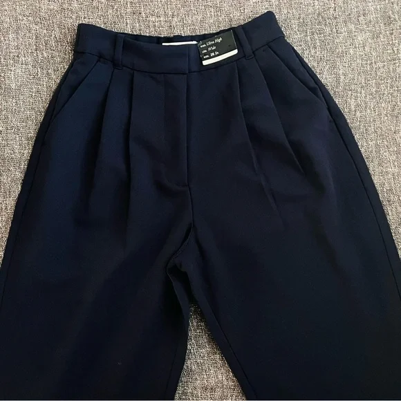 Abercrombie & Fitch Sloane Tailored Pants | Ultra High Rise Wide Leg | Navy 2S - Picture 9 of 13